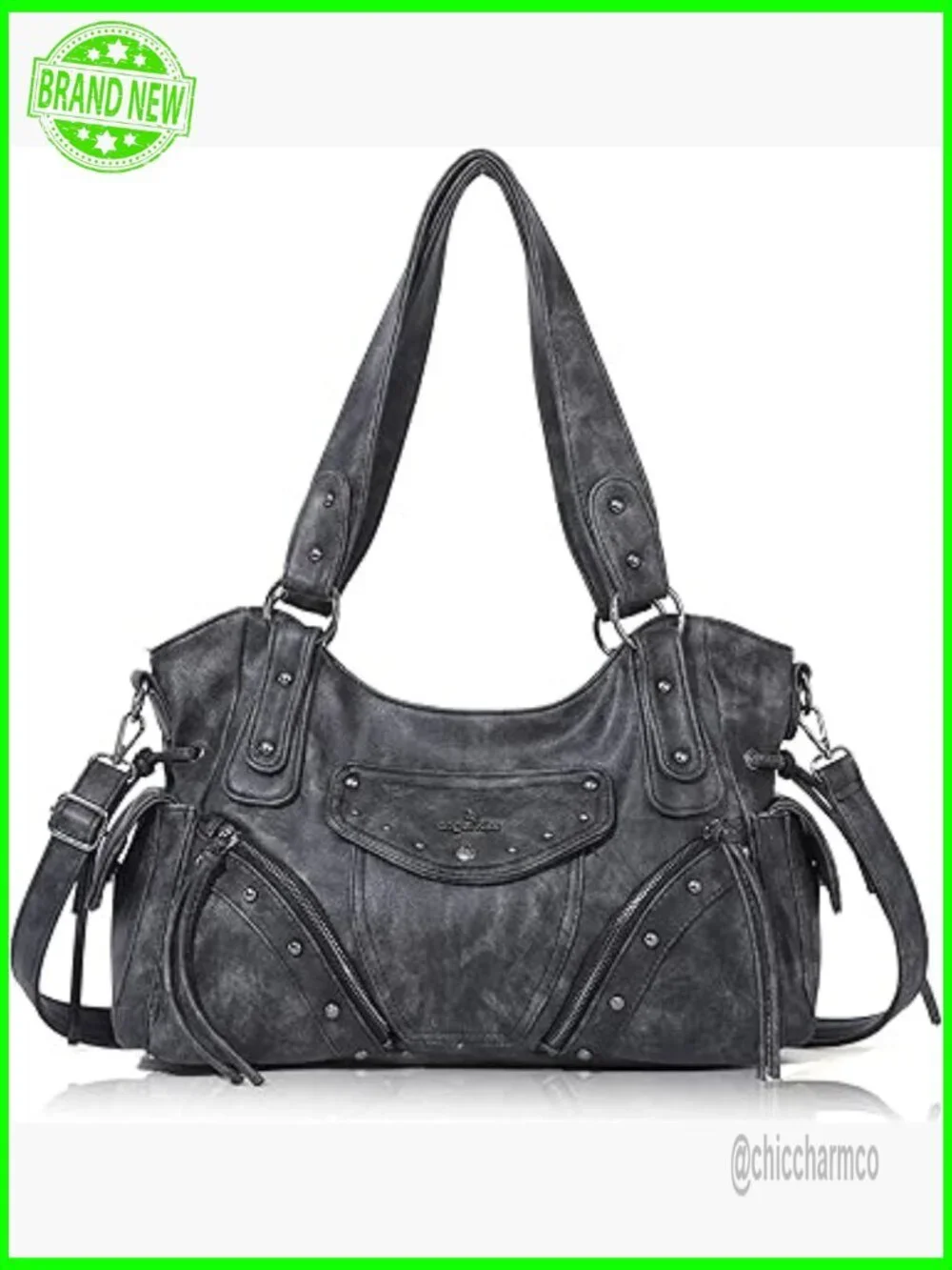Large Retro Vegan Leather Hobo Bag with Crossbody Strap, Multiple Pockets